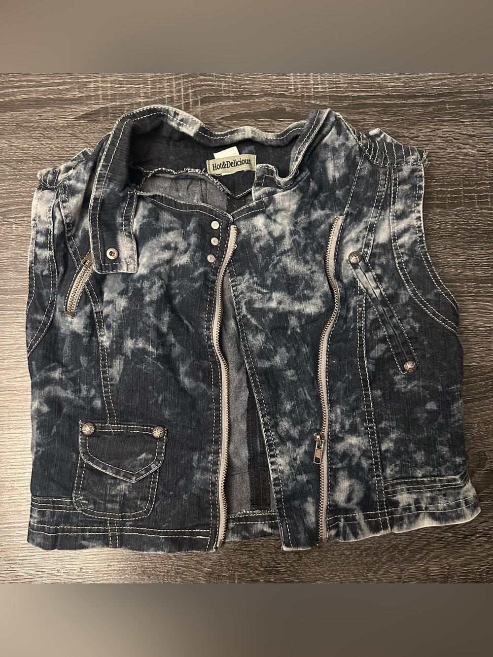 Hot & Delicious Women’s Denim Vest Medium Acid Wash Moto Zip Stretch Jean Vest